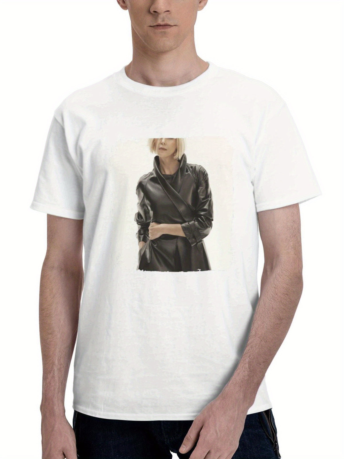 Charlize Theron Harpers Bazaar 2023 180G 100% Cotton Printed Round Neck Short-Sleeve T-Shirt, Gifts for Men Dad Husband Grandpa, S-XXXL, White