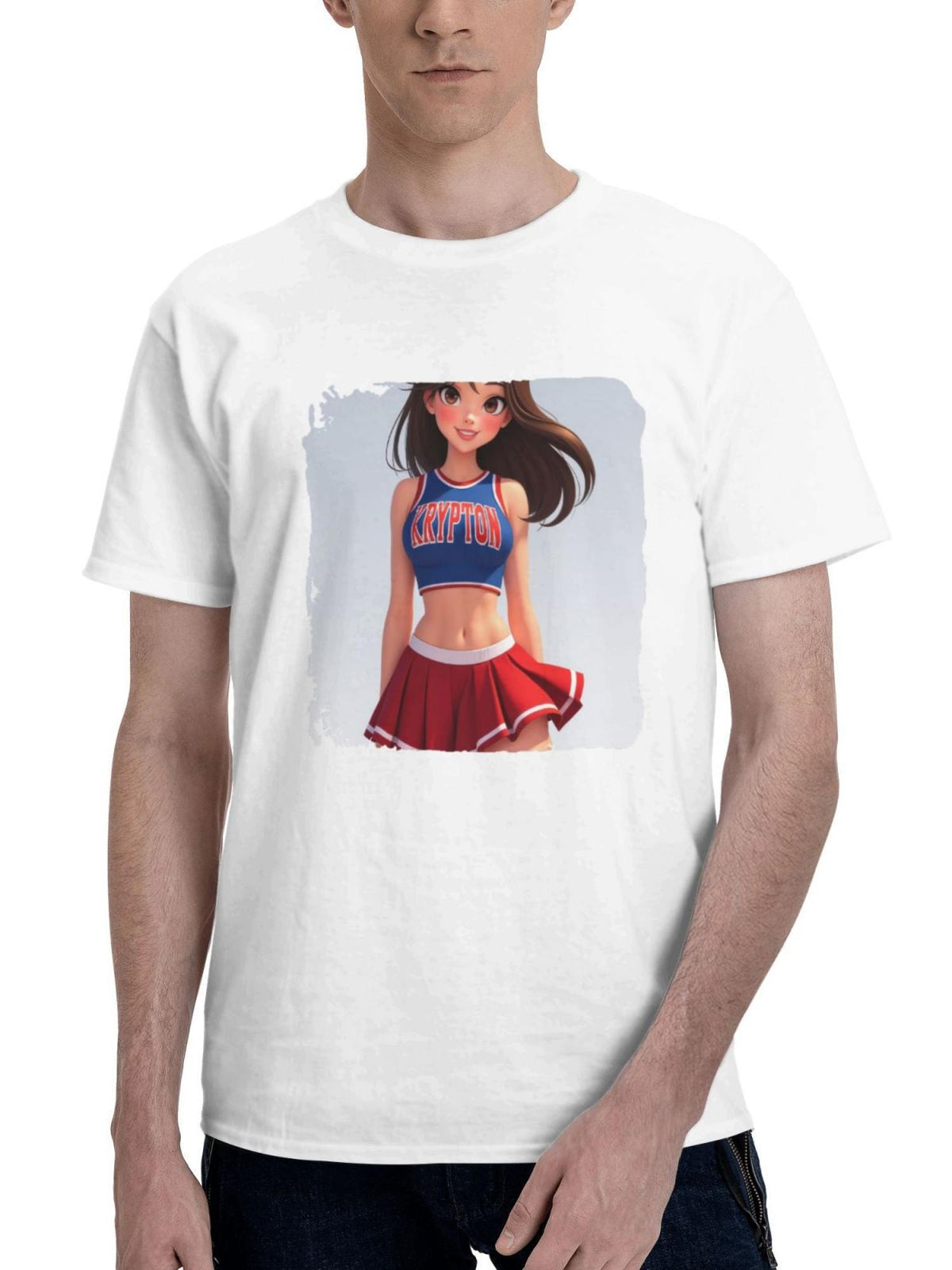 Cheerleader Supergirl 180G 100% Cotton Printed Round Neck Short-Sleeve T-Shirt, Gifts for Men Dad Husband Grandpa, S-XXXL, White