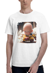 Chibi One Punch Man 180G 100% Cotton Printed Round Neck Short-Sleeve T-Shirt, Gifts for Men Dad Husband Grandpa, S-XXXL, White