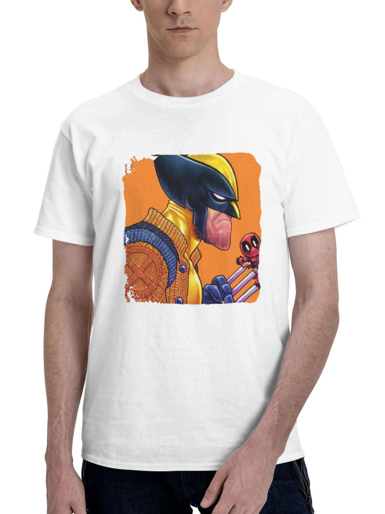 Chibi Wolverine X Deadpool 180G 100% Cotton Printed Round Neck Short-Sleeve T-Shirt, Gifts for Men Dad Husband Grandpa, S-XXXL, White