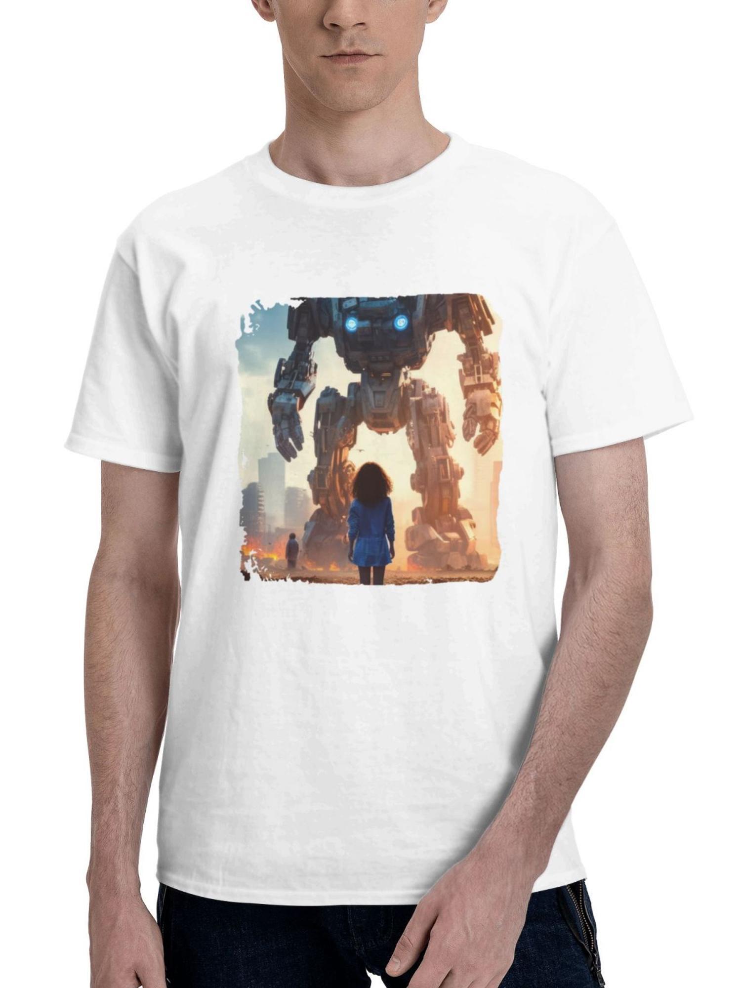 Boy Girl Messy Buildings Clouds 180G 100% Cotton Printed Round Neck Short-Sleeve T-Shirt, Gifts for Men Dad Husband Grandpa, S-XXXL, White