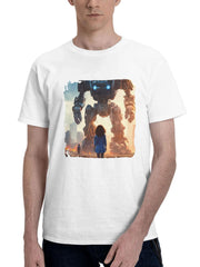 Boy Girl Messy Buildings Clouds 180G 100% Cotton Printed Round Neck Short-Sleeve T-Shirt, Gifts for Men Dad Husband Grandpa, S-XXXL, White