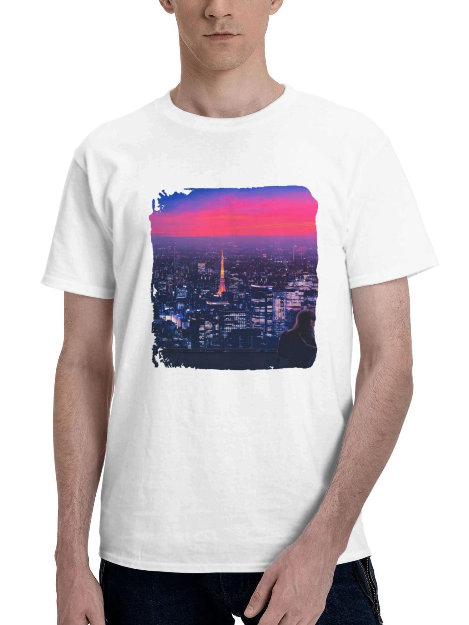 Chill Above The City Rooftop Bliss 180G 100% Cotton Printed Round Neck Short-Sleeve T-Shirt, Gifts for Men Dad Husband Grandpa, S-XXXL, White