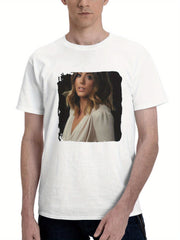 Chloe Bennet For Bello 180G 100% Cotton Printed Round Neck Short-Sleeve T-Shirt, Gifts for Men Dad Husband Grandpa, S-XXXL, White