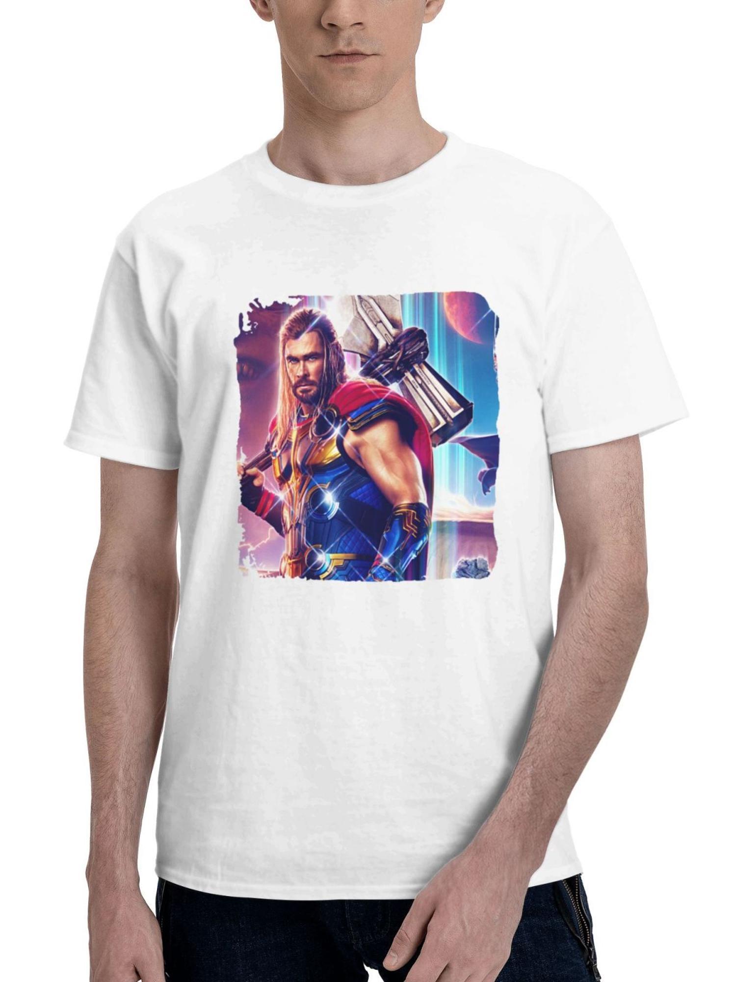 Chris Hemsworth As Thor In Thor Love And Thunder 180G 100% Cotton Printed Round Neck Short-Sleeve T-Shirt, Gifts for Men Dad Husband Grandpa, S-XXXL, White