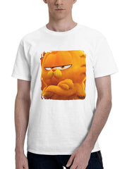 Chris Pratt As Garfield In The Garfield Movie 180G 100% Cotton Printed Round Neck Short-Sleeve T-Shirt, Gifts for Men Dad Husband Grandpa, S-XXXL, White