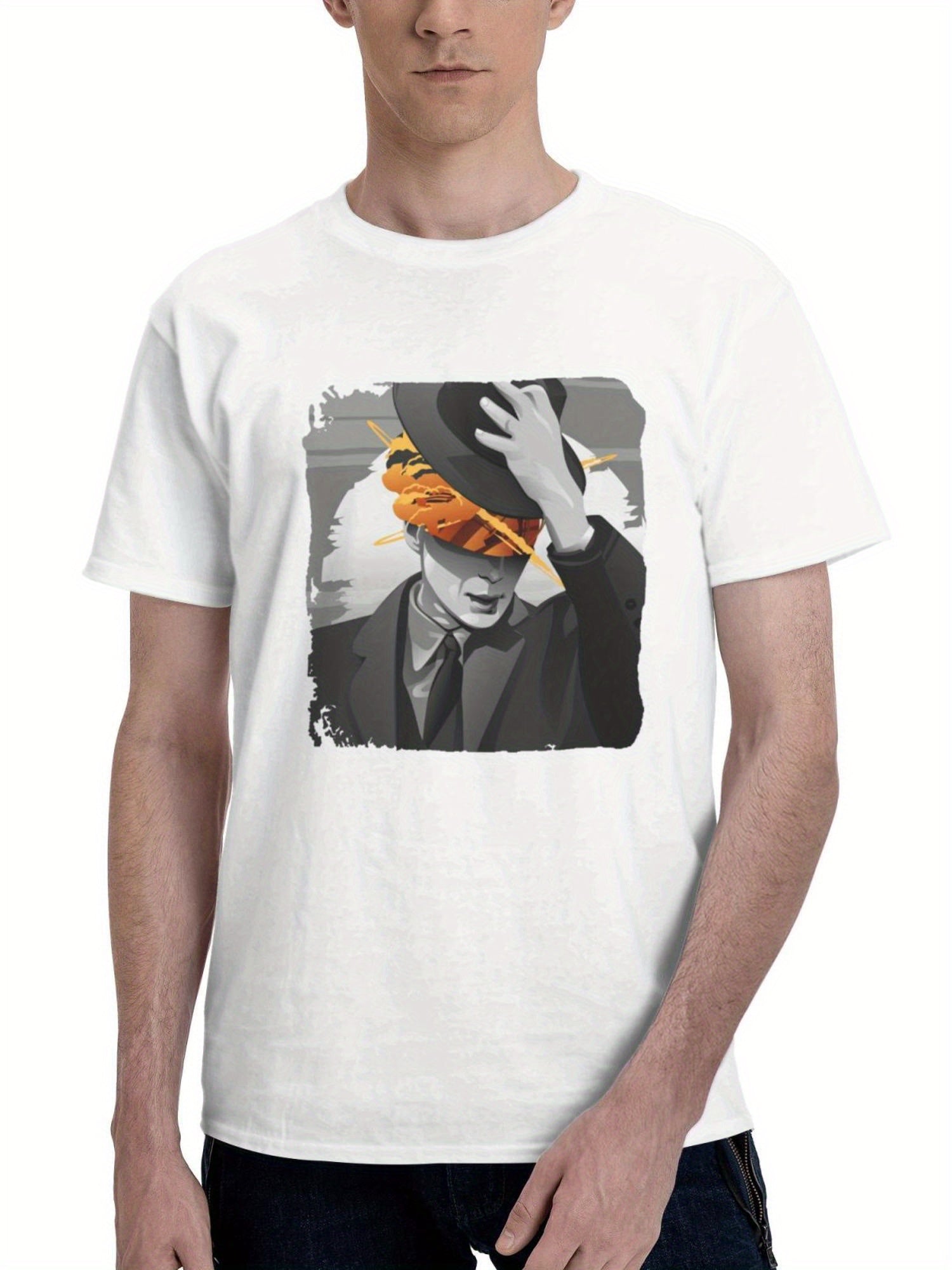 Christopher Nolans Oppenheimer 180G 100% Cotton Printed Round Neck Short-Sleeve T-Shirt, Gifts for Men Dad Husband Grandpa, S-XXXL, White