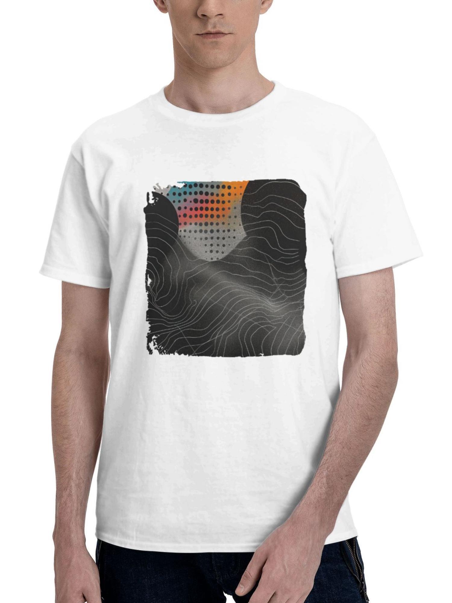 Circle Dots Abstract 180G 100% Cotton Printed Round Neck Short-Sleeve T-Shirt, Gifts for Men Dad Husband Grandpa, S-XXXL, White