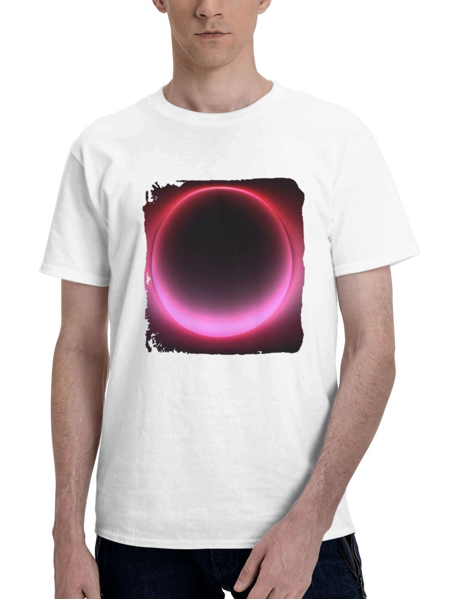 Circle Glowing Abstract 180G 100% Cotton Printed Round Neck Short-Sleeve T-Shirt, Gifts for Men Dad Husband Grandpa, S-XXXL, White