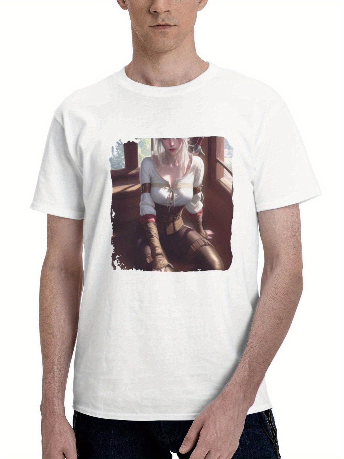 Ciri Legacy Of Cour 180G 100% Cotton Printed Round Neck Short-Sleeve T-Shirt, Gifts for Men Dad Husband Grandpa, S-XXXL, White