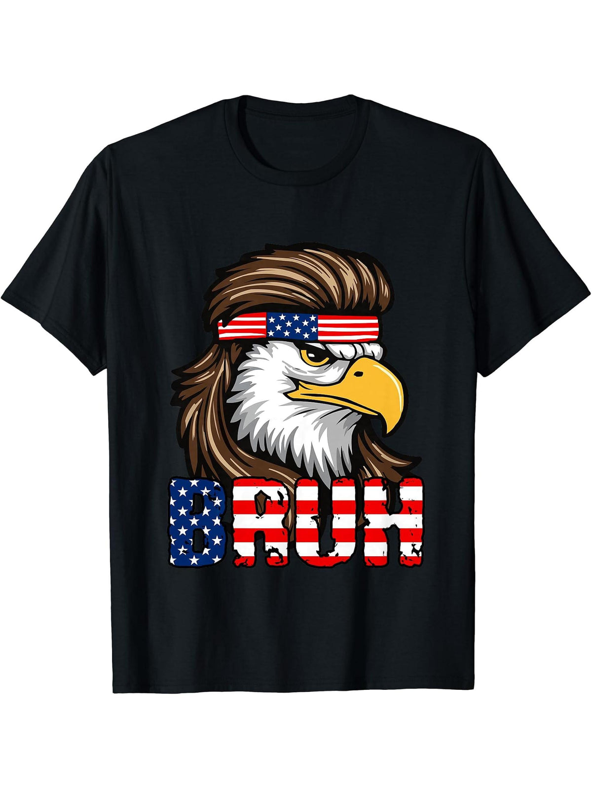 4th of July 2024 Bald Eagle American Flag Bruh Men Boys Boy Girl T-Shirt 180G 100% Cotton Printed Round Neck Short-Sleeve T-Shirt, Gifts for Men Dad Husband Grandpa, S-XXXL, Black