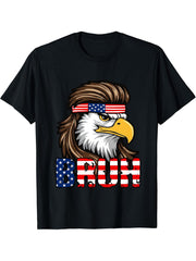 4th of July 2024 Bald Eagle American Flag Bruh Men Boys Boy Girl T-Shirt 180G 100% Cotton Printed Round Neck Short-Sleeve T-Shirt, Gifts for Men Dad Husband Grandpa, S-XXXL, Black