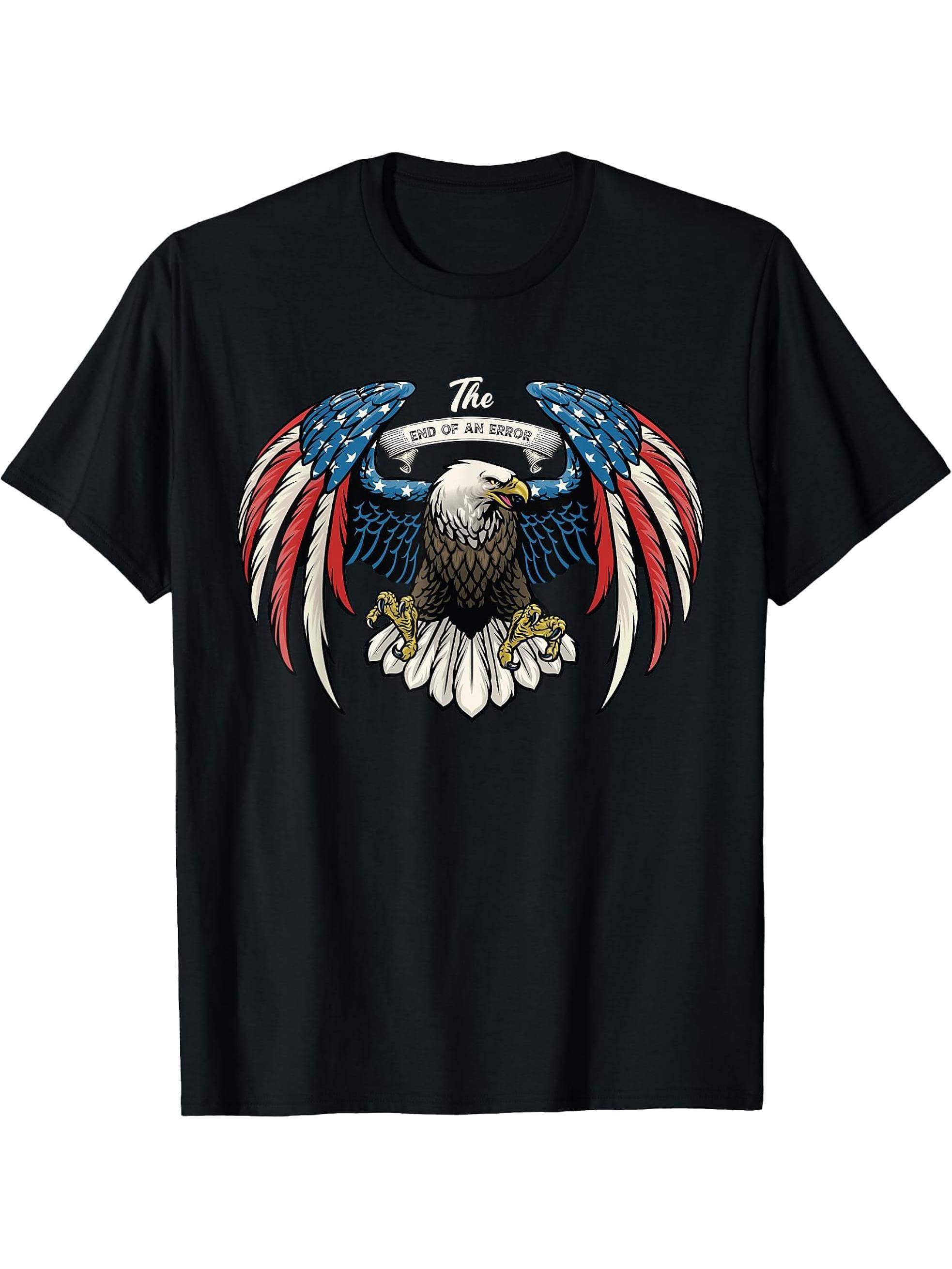 Bold Patriotic Bald Eagle "End Of an Error" Graphic USA Flag T-Shirt 180G 100% Cotton Printed Round Neck Short-Sleeve T-Shirt, Gifts for Men Dad Husband Grandpa, S-XXXL, Black