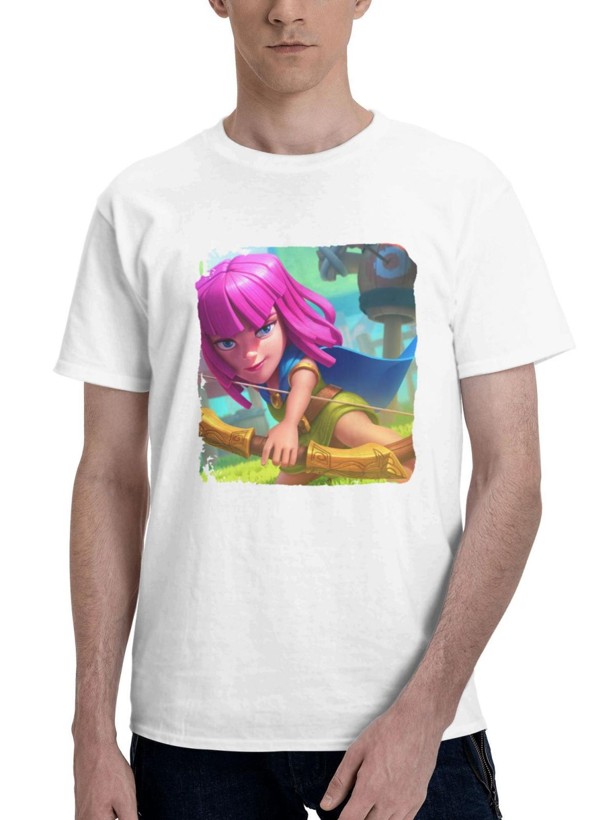 Clash Royale Super Archer 180G 100% Cotton Printed Round Neck Short-Sleeve T-Shirt, Gifts for Men Dad Husband Grandpa, S-XXXL, White
