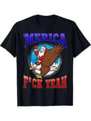 Christmas Santa Claus American Bald Eagle America Fuck Yeah T-Shirt 180G 100% Cotton Printed Round Neck Short-Sleeve T-Shirt, Gifts for Men Dad Husband Grandpa, S-XXXL, Black