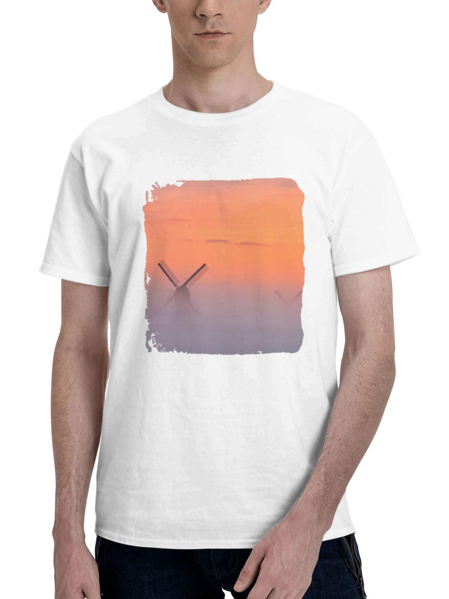 Cloud Kissed Blades Morning At The Windmill Haven 180G 100% Cotton Printed Round Neck Short-Sleeve T-Shirt, Gifts for Men Dad Husband Grandpa, S-XXXL, White