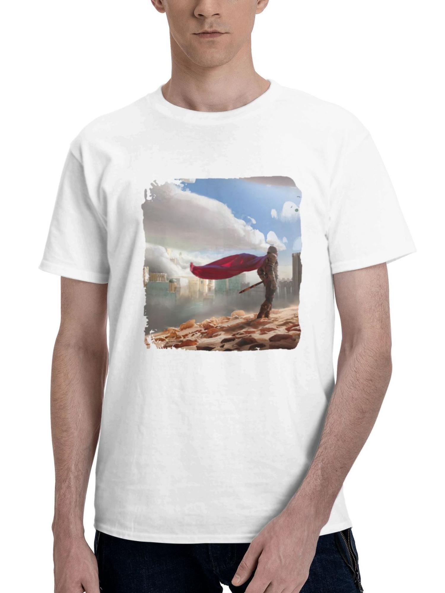 Clouds And Knight 180G 100% Cotton Printed Round Neck Short-Sleeve T-Shirt, Gifts for Men Dad Husband Grandpa, S-XXXL, White