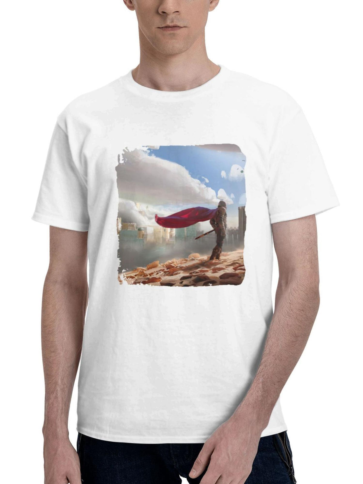 Clouds And Knight 180G 100% Cotton Printed Round Neck Short-Sleeve T-Shirt, Gifts for Men Dad Husband Grandpa, S-XXXL, White