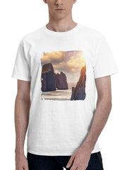 Coastal Marvel Sweetbread Sea Stacks In Masua 180G 100% Cotton Printed Round Neck Short-Sleeve T-Shirt, Gifts for Men Dad Husband Grandpa, S-XXXL, White