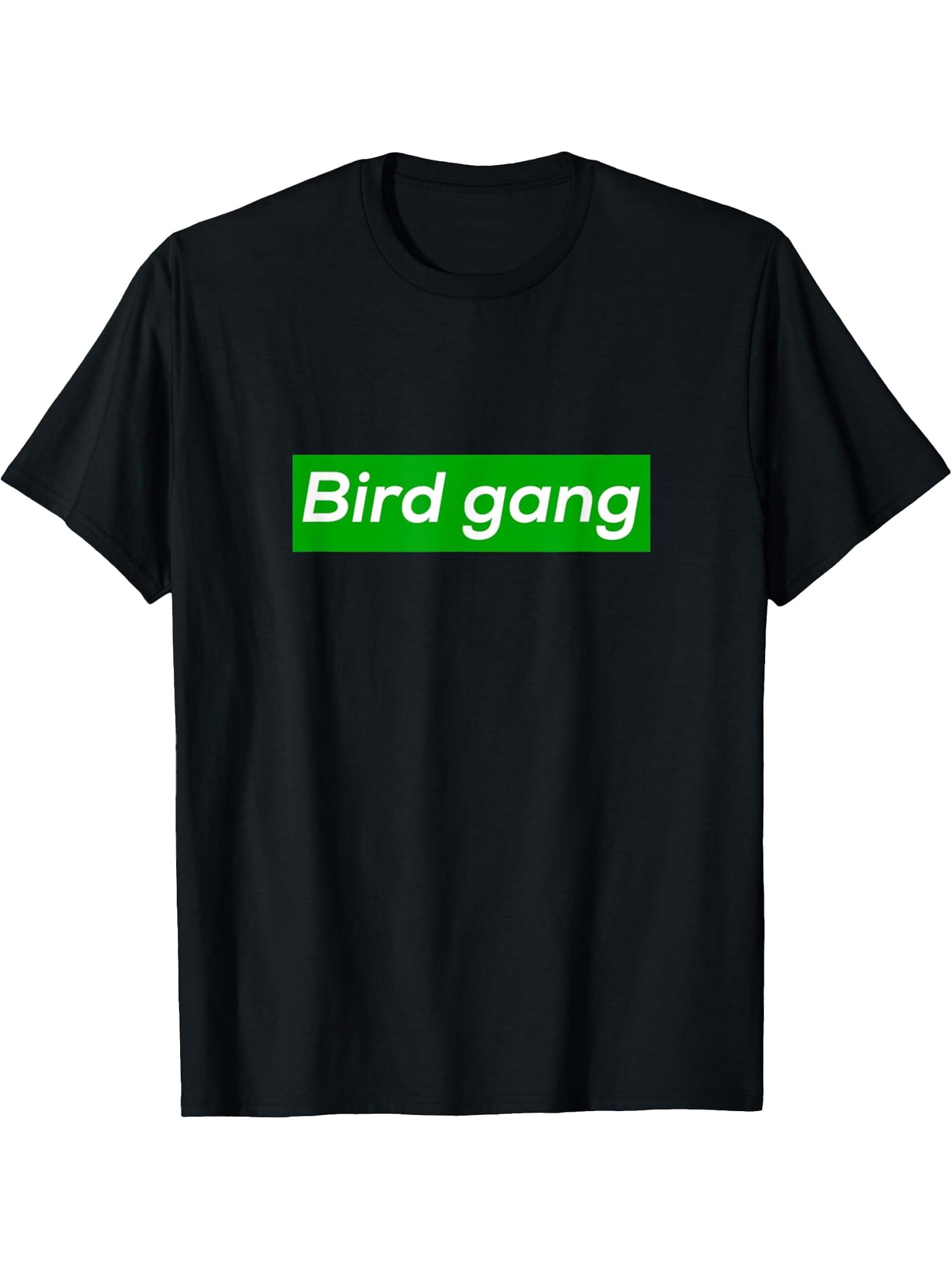 Bird Gang T-Shirt 180G 100% Cotton Printed Round Neck Short-Sleeve T-Shirt, Gifts for Men Dad Husband Grandpa, S-XXXL, Black