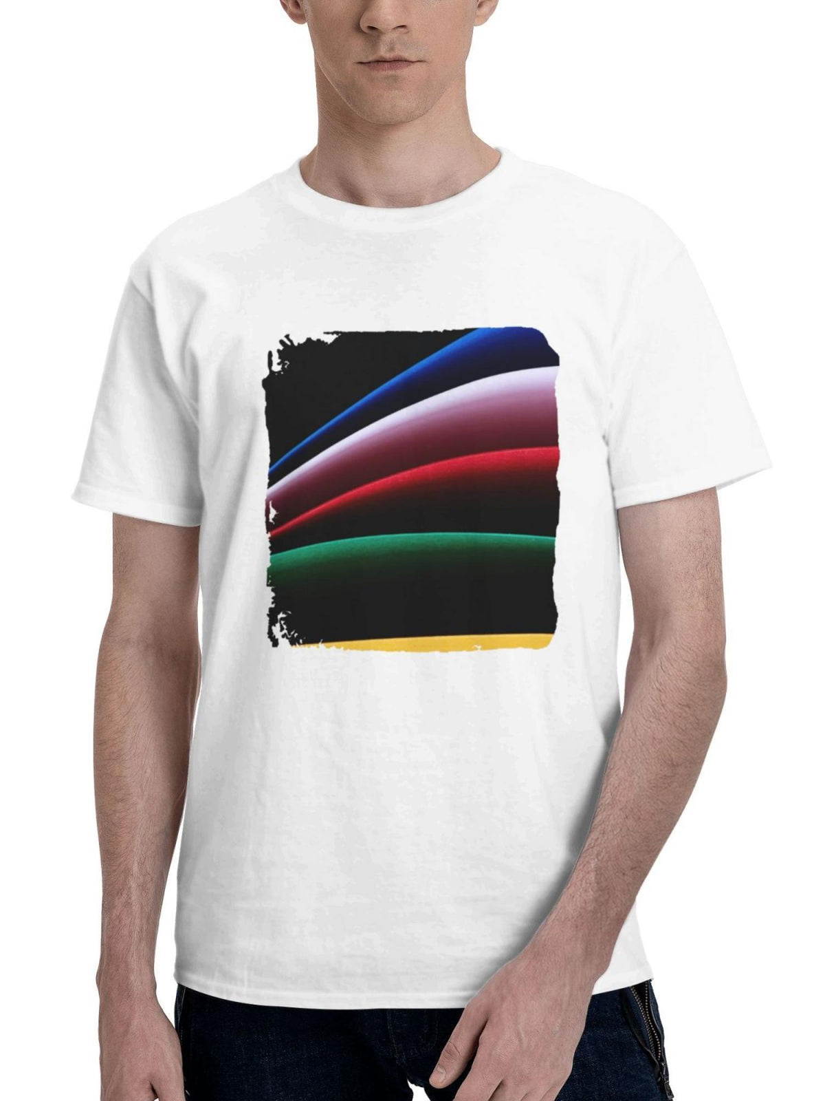 Colored Stacks Abstract 180G 100% Cotton Printed Round Neck Short-Sleeve T-Shirt, Gifts for Men Dad Husband Grandpa, S-XXXL, White