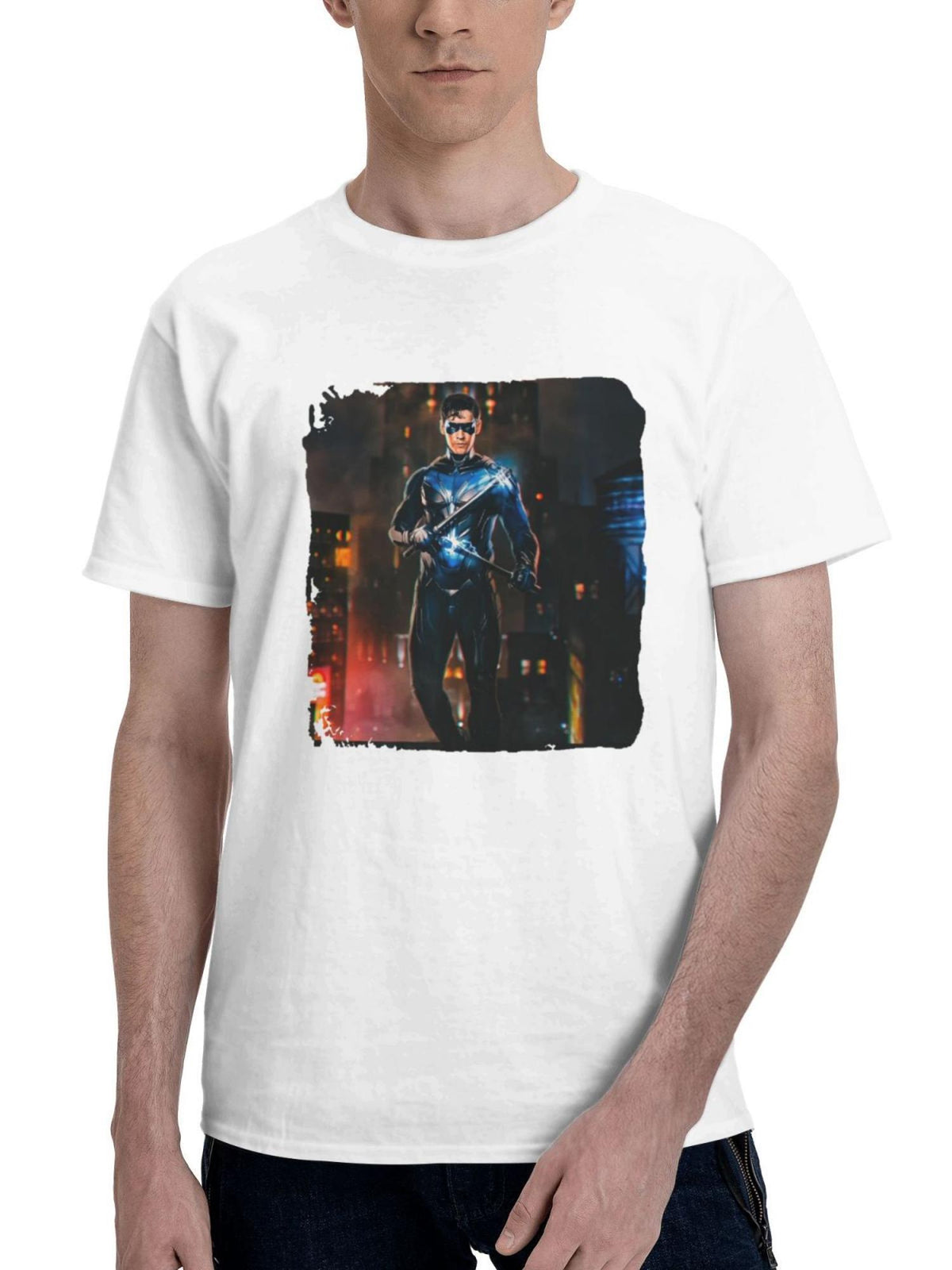 Brenton Thwaites As Nightwing In Titans 180G 100% Cotton Printed Round Neck Short-Sleeve T-Shirt, Gifts for Men Dad Husband Grandpa, S-XXXL, White