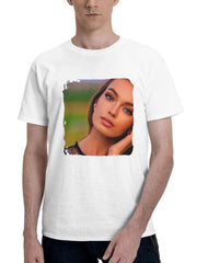 Beautiful Girl Blonde Hairs Looking At Viewer 180G 100% Cotton Printed Round Neck Short-Sleeve T-Shirt, Gifts for Men Dad Husband Grandpa, S-XXXL, White