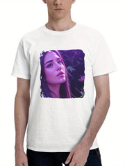 Beautiful Girl Blue Eyes 180G 100% Cotton Printed Round Neck Short-Sleeve T-Shirt, Gifts for Men Dad Husband Grandpa, S-XXXL, White