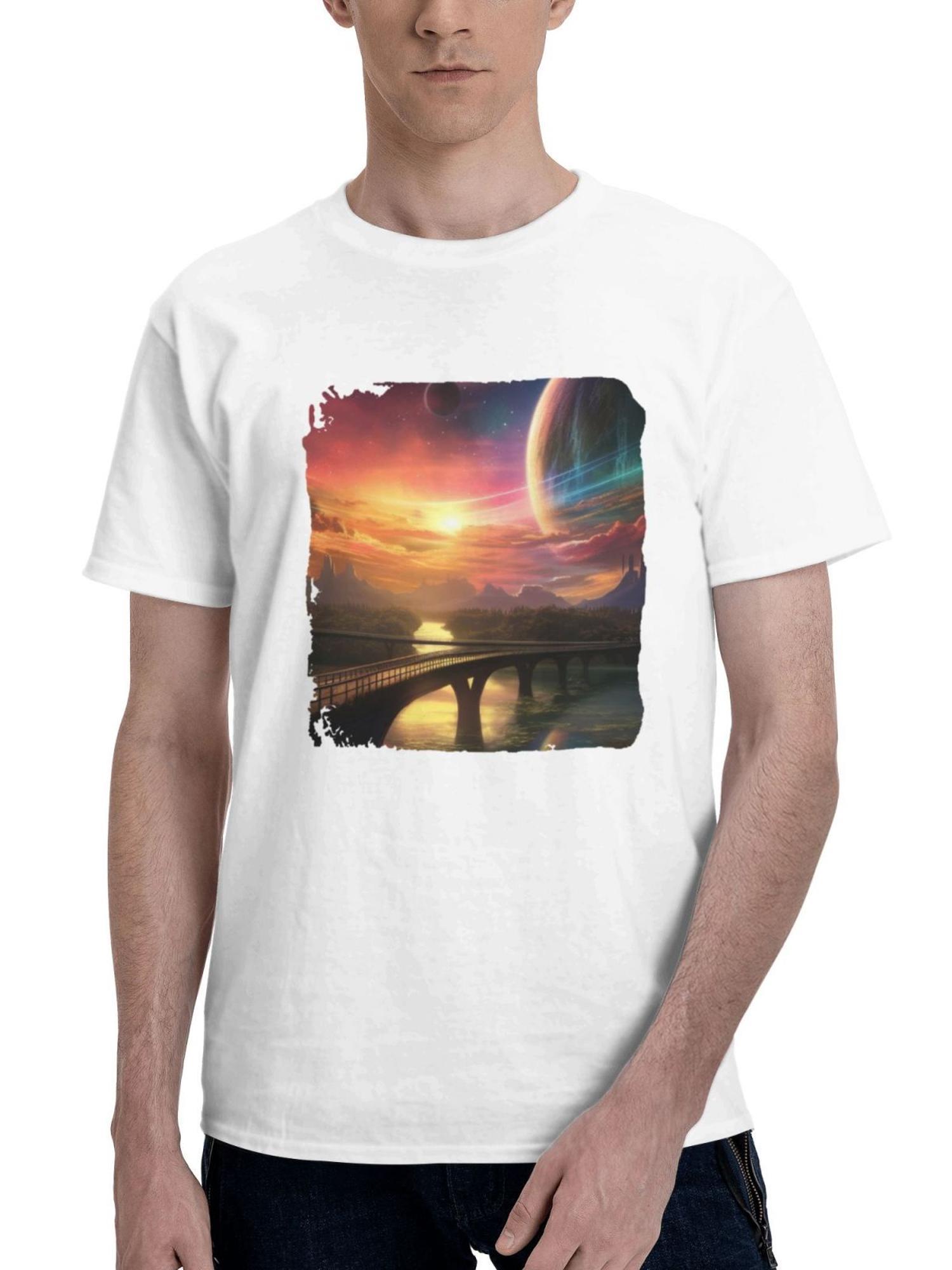 Bridge To Tomorrow 180G 100% Cotton Printed Round Neck Short-Sleeve T-Shirt, Gifts for Men Dad Husband Grandpa, S-XXXL, White