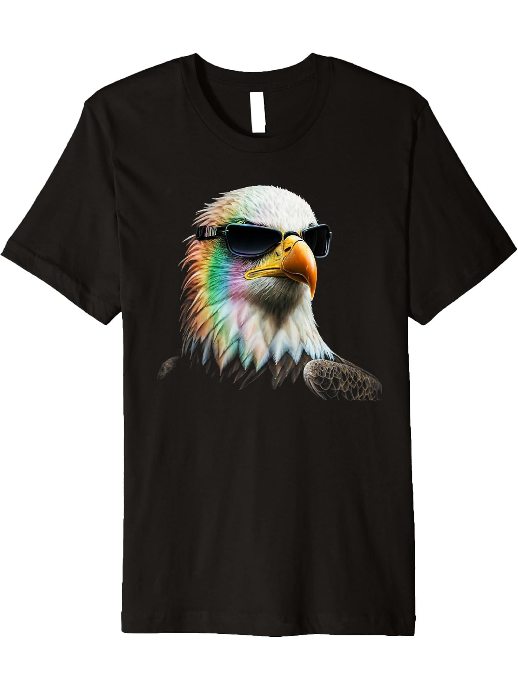 Bald Eagle Head Sunglasses Premium T-Shirt 180G 100% Cotton Printed Round Neck Short-Sleeve T-Shirt, Gifts for Men Dad Husband Grandpa, S-XXXL, Black