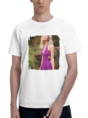 Beautiful Girl In A Lavender Dress By The Water Body 180G 100% Cotton Printed Round Neck Short-Sleeve T-Shirt, Gifts for Men Dad Husband Grandpa, S-XXXL, White