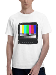 Broken Tv 180G 100% Cotton Printed Round Neck Short-Sleeve T-Shirt, Gifts for Men Dad Husband Grandpa, S-XXXL, White