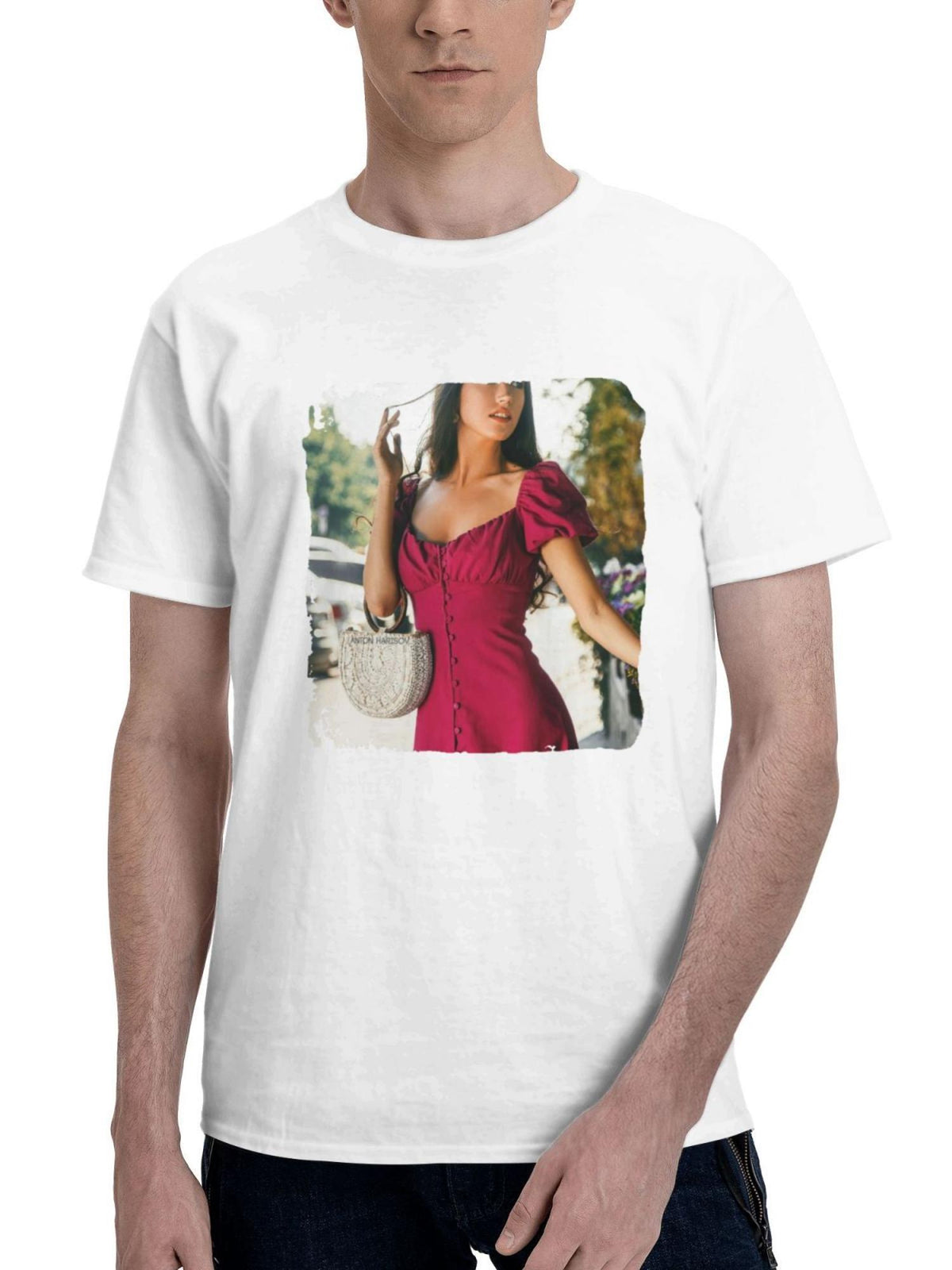 Beautiful Girl Red Dress And Handbag 180G 100% Cotton Printed Round Neck Short-Sleeve T-Shirt, Gifts for Men Dad Husband Grandpa, S-XXXL, White