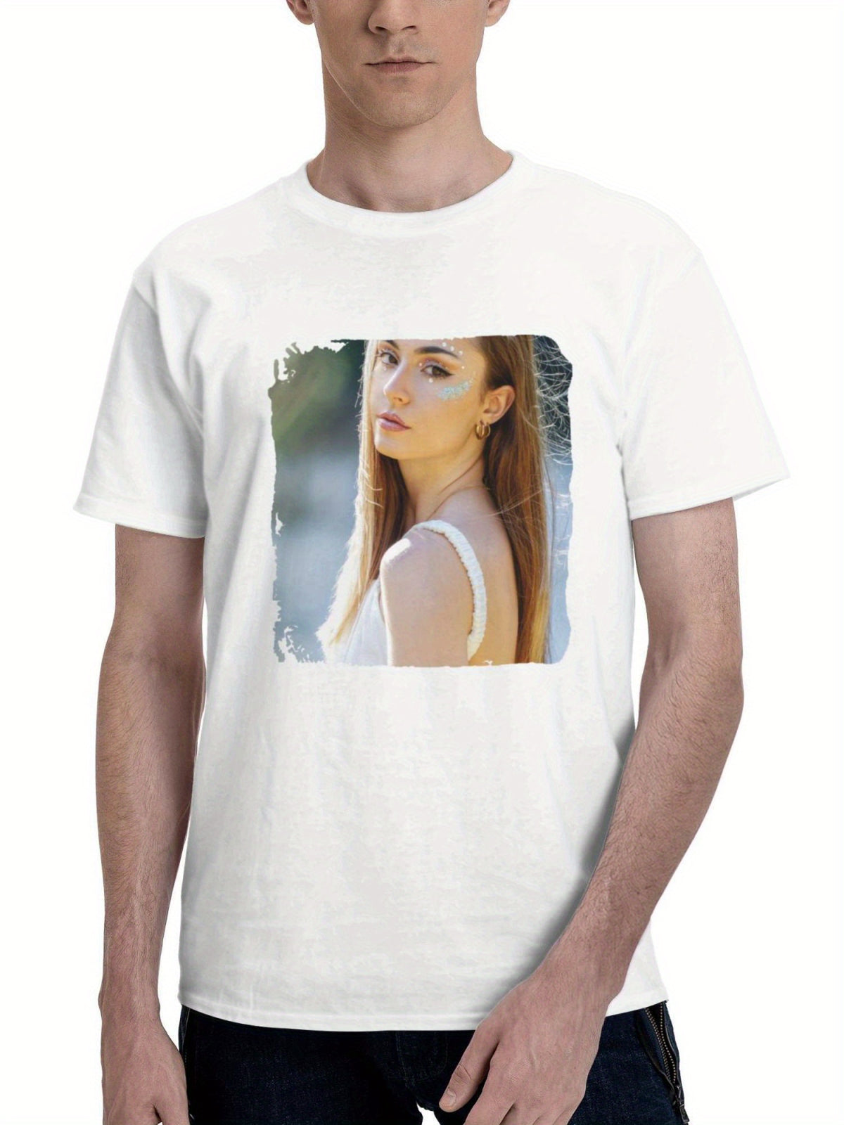Beautiful Girl With Eye Makeup 180G 100% Cotton Printed Round Neck Short-Sleeve T-Shirt, Gifts for Men Dad Husband Grandpa, S-XXXL, White