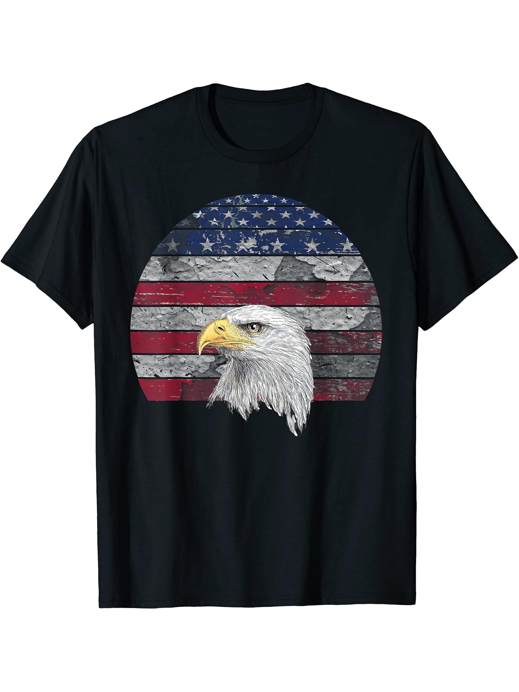 American Pride 4th Of July Bald Eagle USA Distressed Gifts T-Shirt 180G 100% Cotton Printed Round Neck Short-Sleeve T-Shirt, Gifts for Men Dad Husband Grandpa, S-XXXL, Black