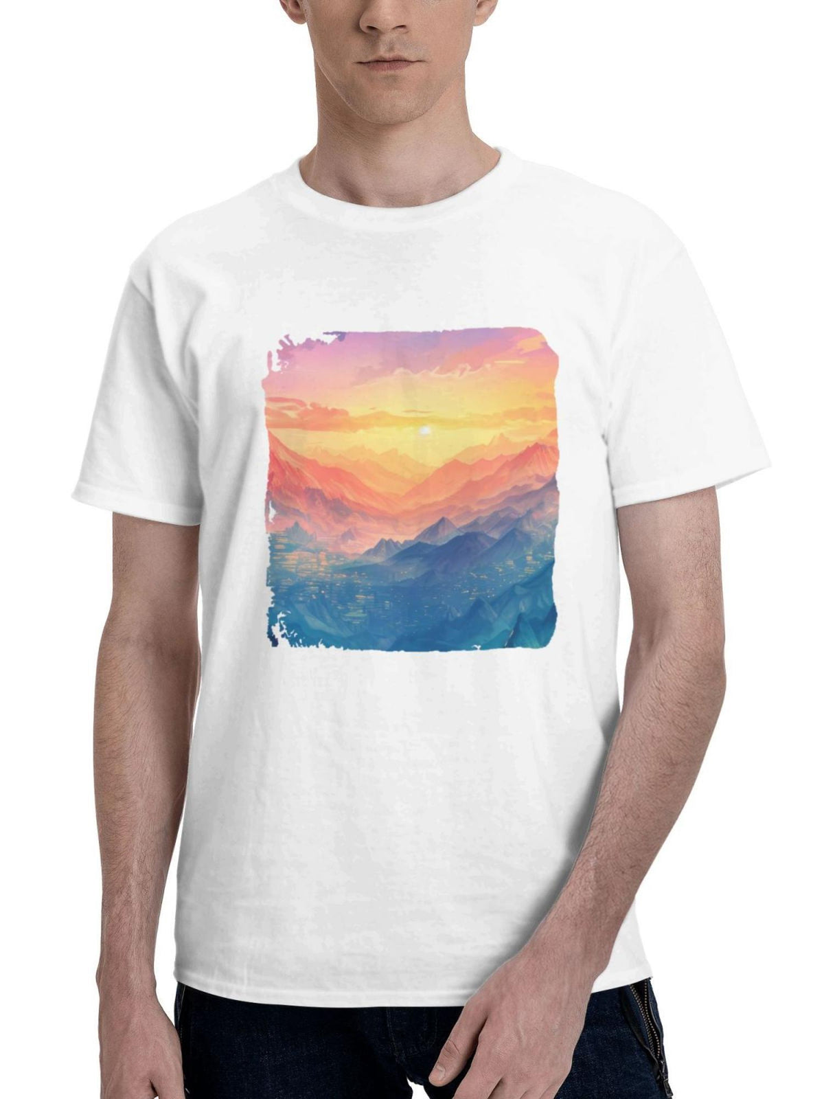 Beautiful Landscape Journey 180G 100% Cotton Printed Round Neck Short-Sleeve T-Shirt, Gifts for Men Dad Husband Grandpa, S-XXXL, White
