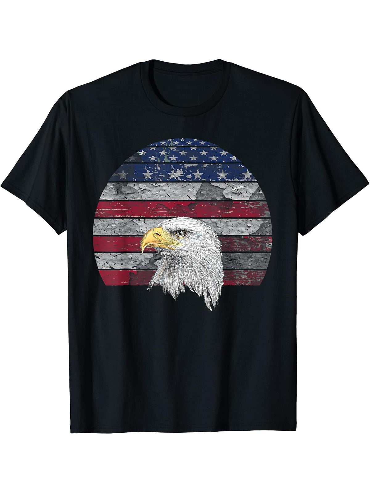 American Pride 4th Of July Bald Eagle USA Distressed Gifts T-Shirt 180G 100% Cotton Printed Round Neck Short-Sleeve T-Shirt, Gifts for Men Dad Husband Grandpa, S-XXXL, Black