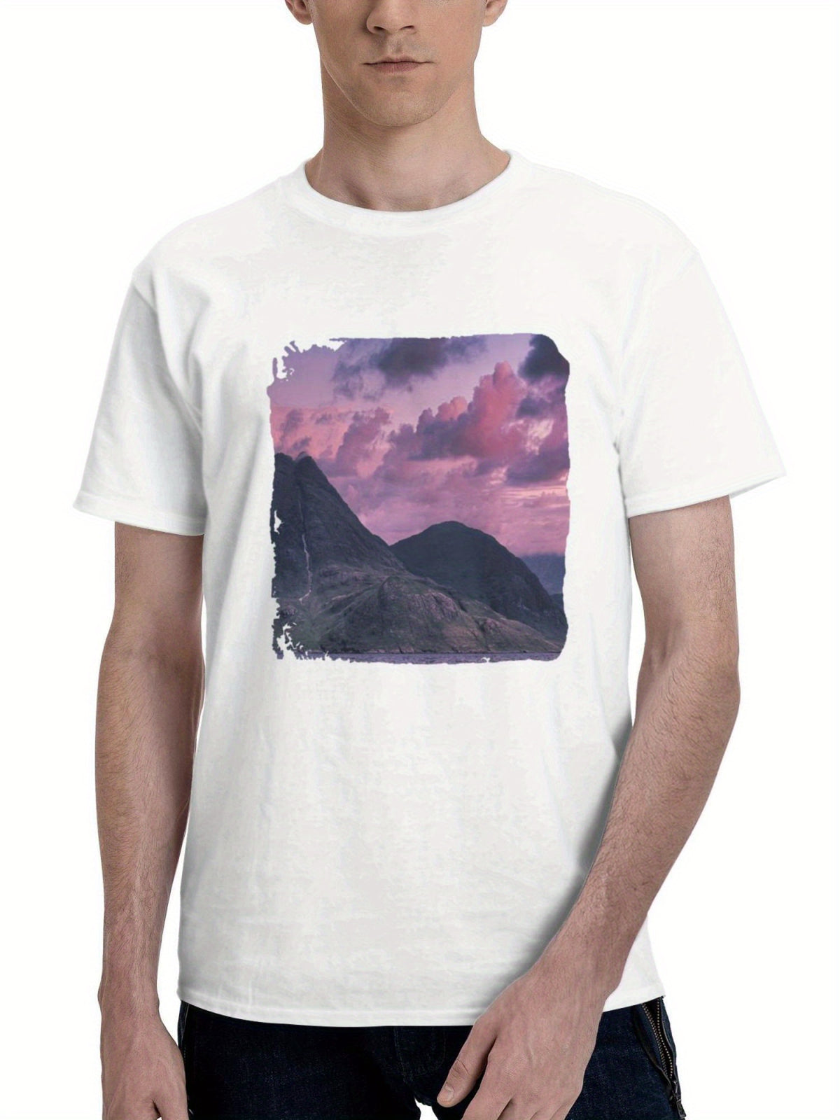 Beautiful Scotland Landscape 180G 100% Cotton Printed Round Neck Short-Sleeve T-Shirt, Gifts for Men Dad Husband Grandpa, S-XXXL, White