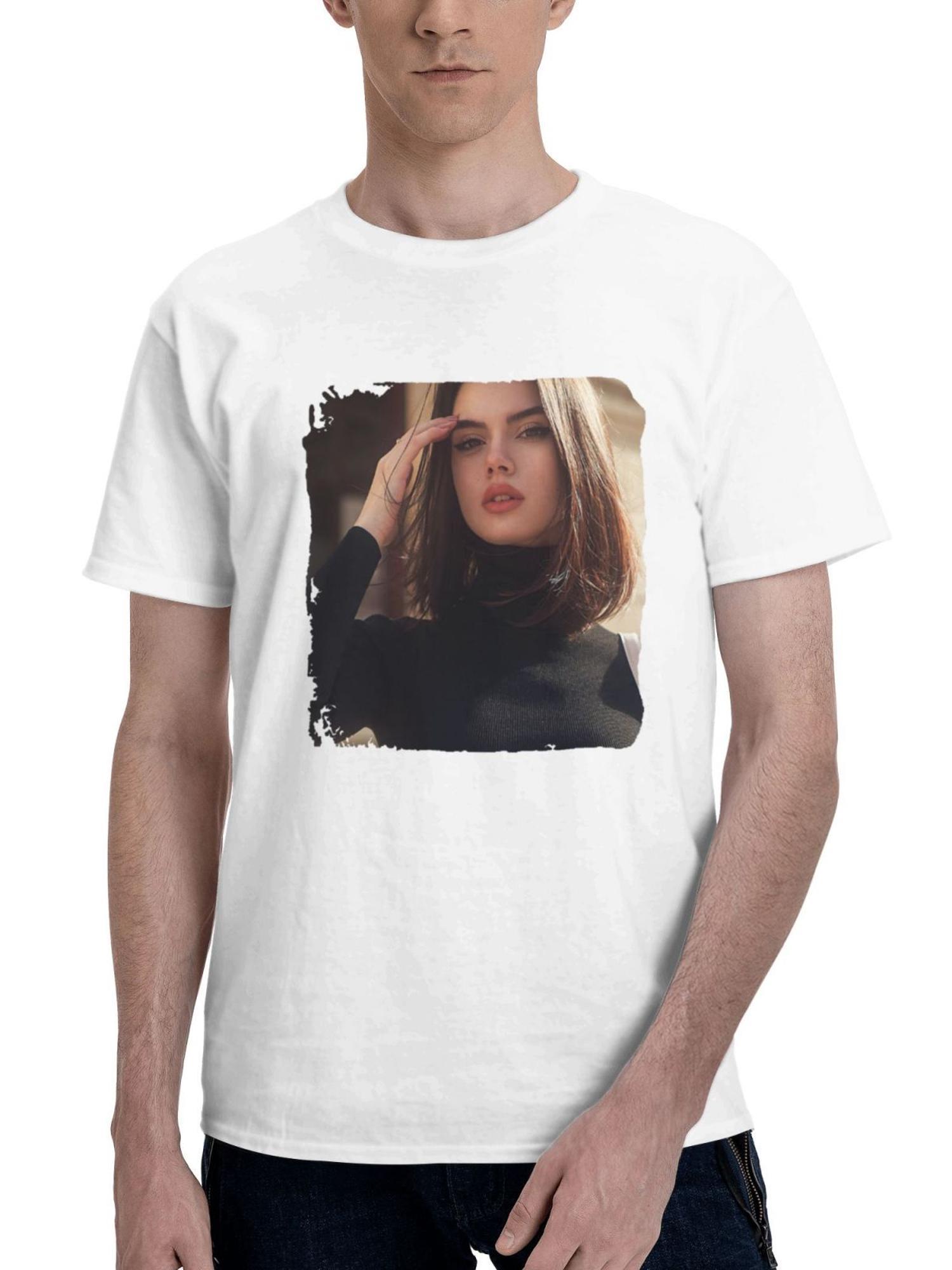 Bruneete Shoulder Length Hair Black Clothing 180G 100% Cotton Printed Round Neck Short-Sleeve T-Shirt, Gifts for Men Dad Husband Grandpa, S-XXXL, White