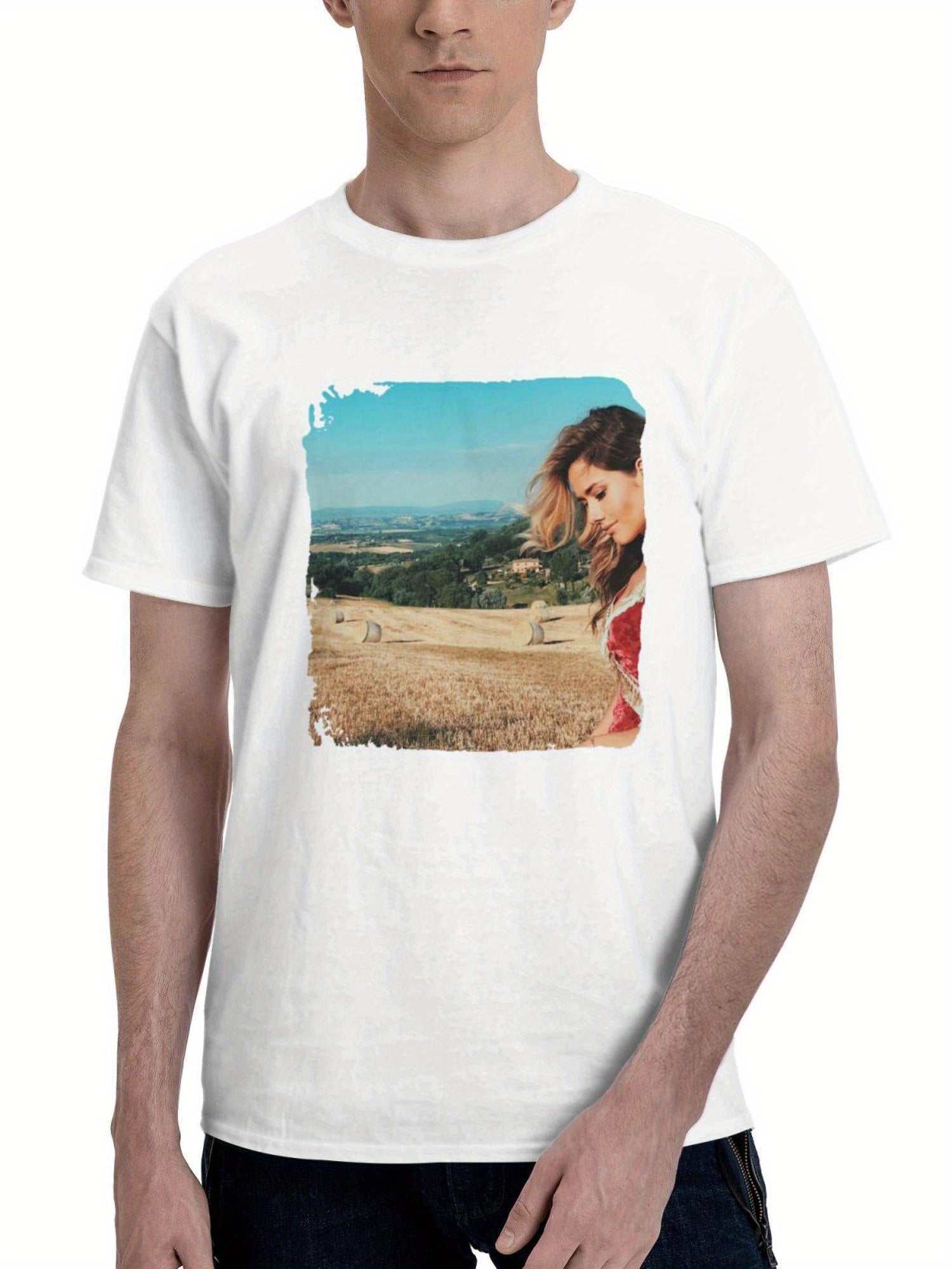 Brunette Girl Field Depth Of Field 180G 100% Cotton Printed Round Neck Short-Sleeve T-Shirt, Gifts for Men Dad Husband Grandpa, S-XXXL, White