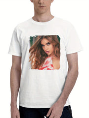 Brunette Girl Orange Dress 180G 100% Cotton Printed Round Neck Short-Sleeve T-Shirt, Gifts for Men Dad Husband Grandpa, S-XXXL, White