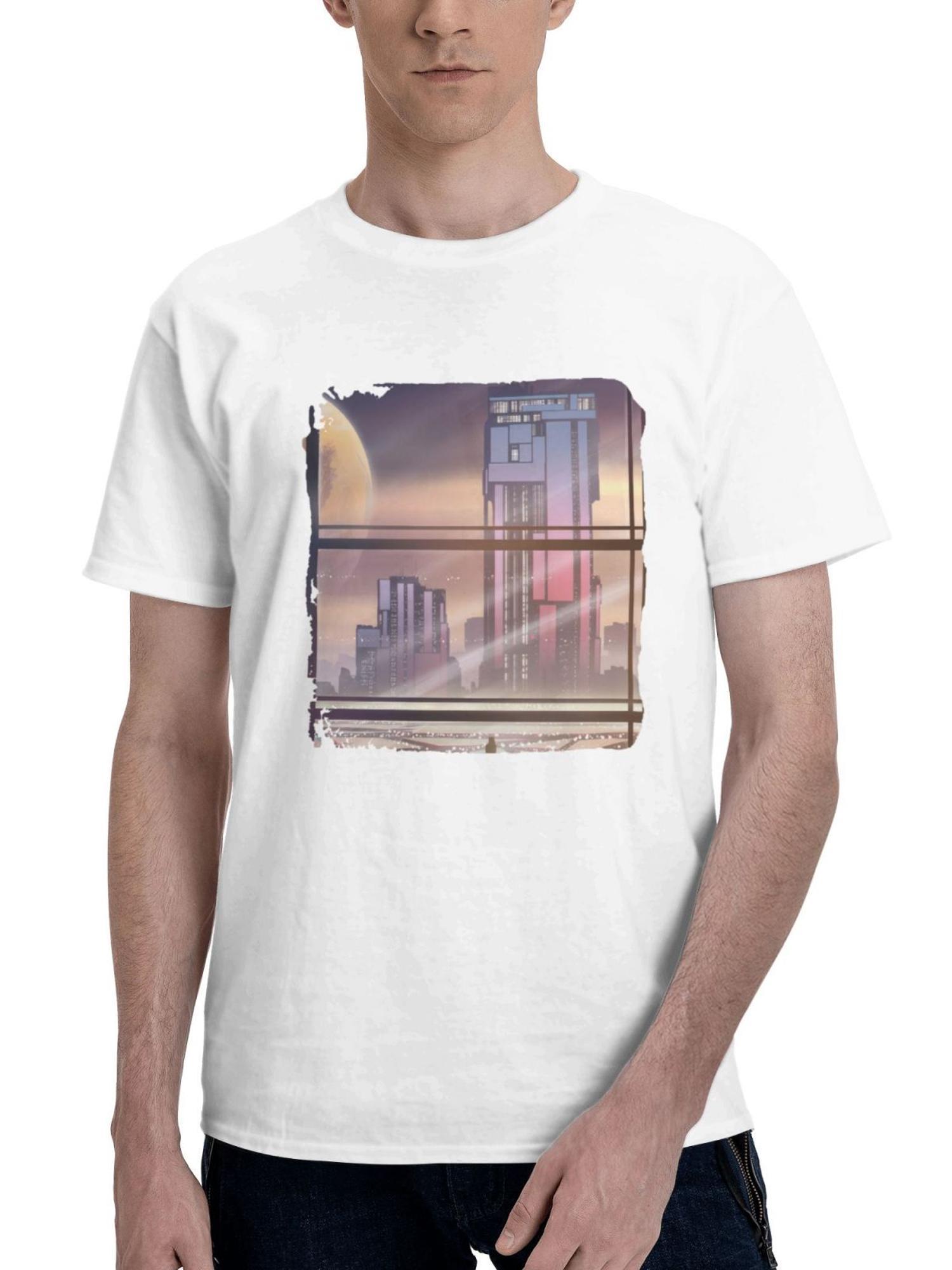 Behind The Glass Secrets Of The Cityscape 180G 100% Cotton Printed Round Neck Short-Sleeve T-Shirt, Gifts for Men Dad Husband Grandpa, S-XXXL, White