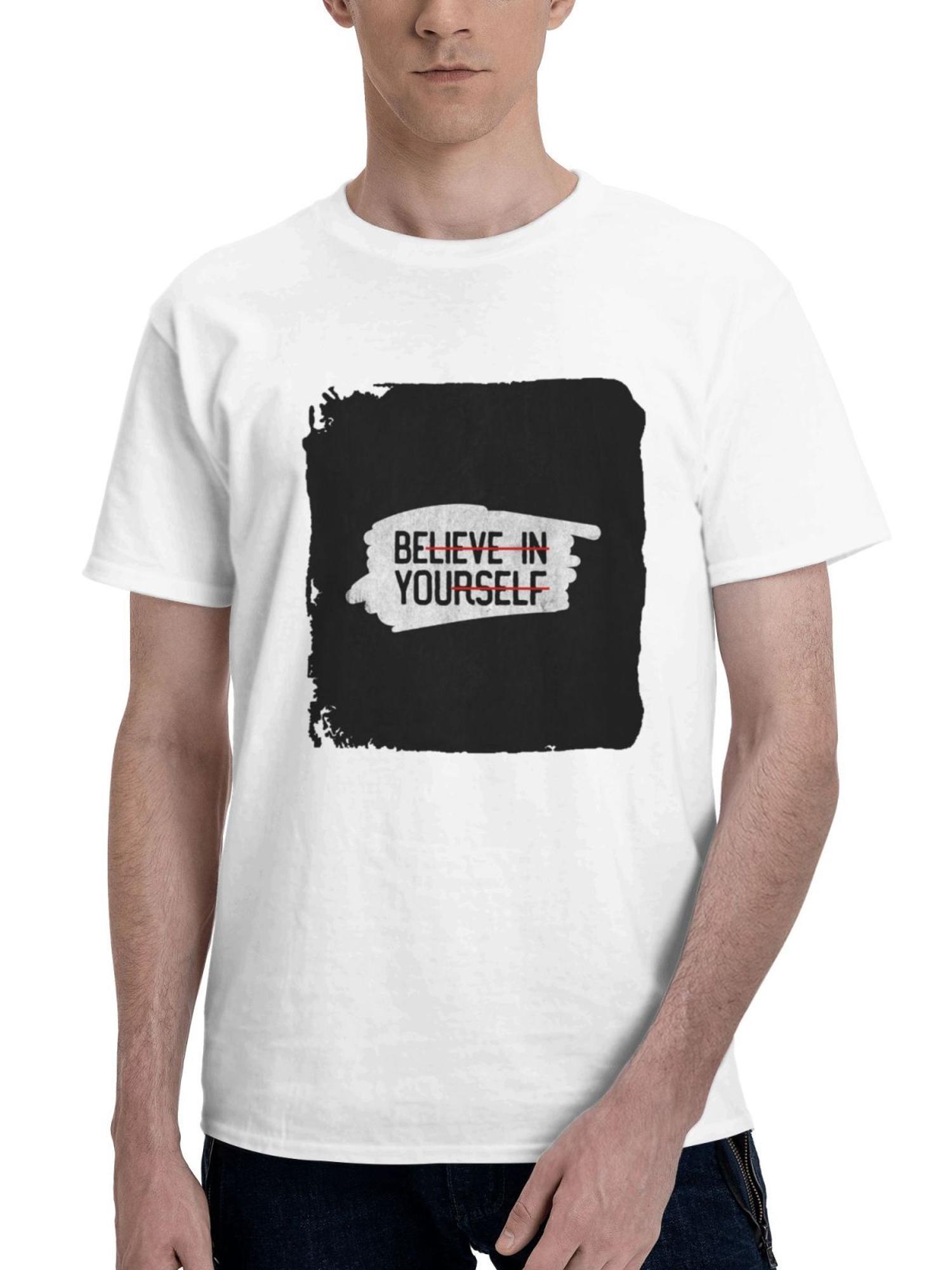 Believe In Yourself 180G 100% Cotton Printed Round Neck Short-Sleeve T-Shirt, Gifts for Men Dad Husband Grandpa, S-XXXL, White