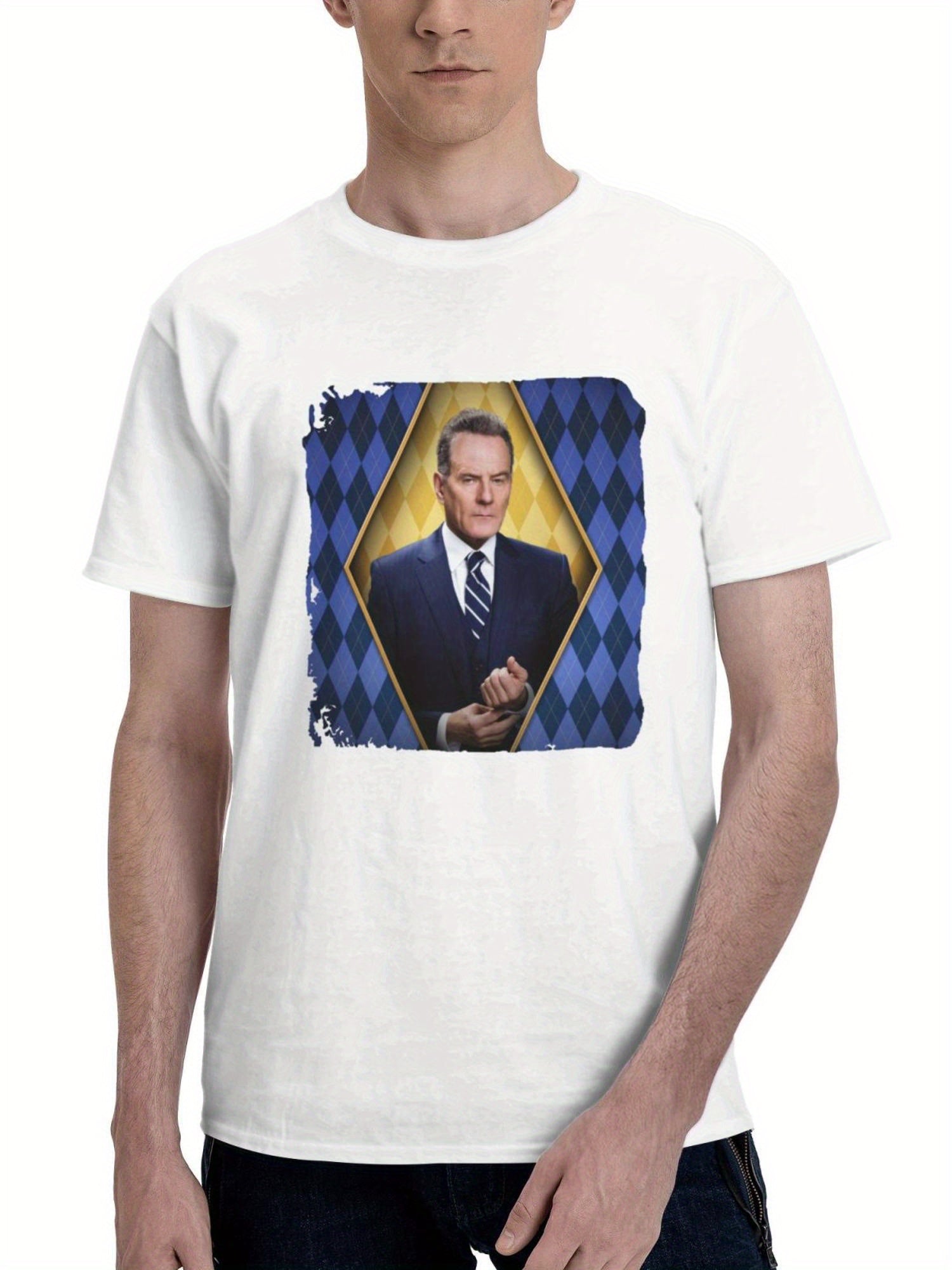 Bryan Cranston In Argylle Movie 2024 180G 100% Cotton Printed Round Neck Short-Sleeve T-Shirt, Gifts for Men Dad Husband Grandpa, S-XXXL, White