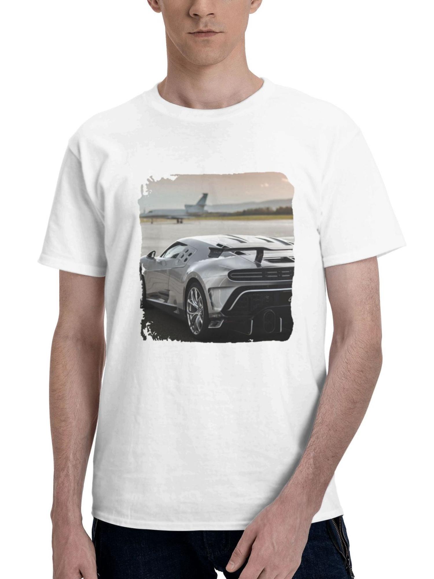 Bugatti Centodieci 2023 180G 100% Cotton Printed Round Neck Short-Sleeve T-Shirt, Gifts for Men Dad Husband Grandpa, S-XXXL, White