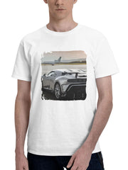 Bugatti Centodieci 2023 180G 100% Cotton Printed Round Neck Short-Sleeve T-Shirt, Gifts for Men Dad Husband Grandpa, S-XXXL, White