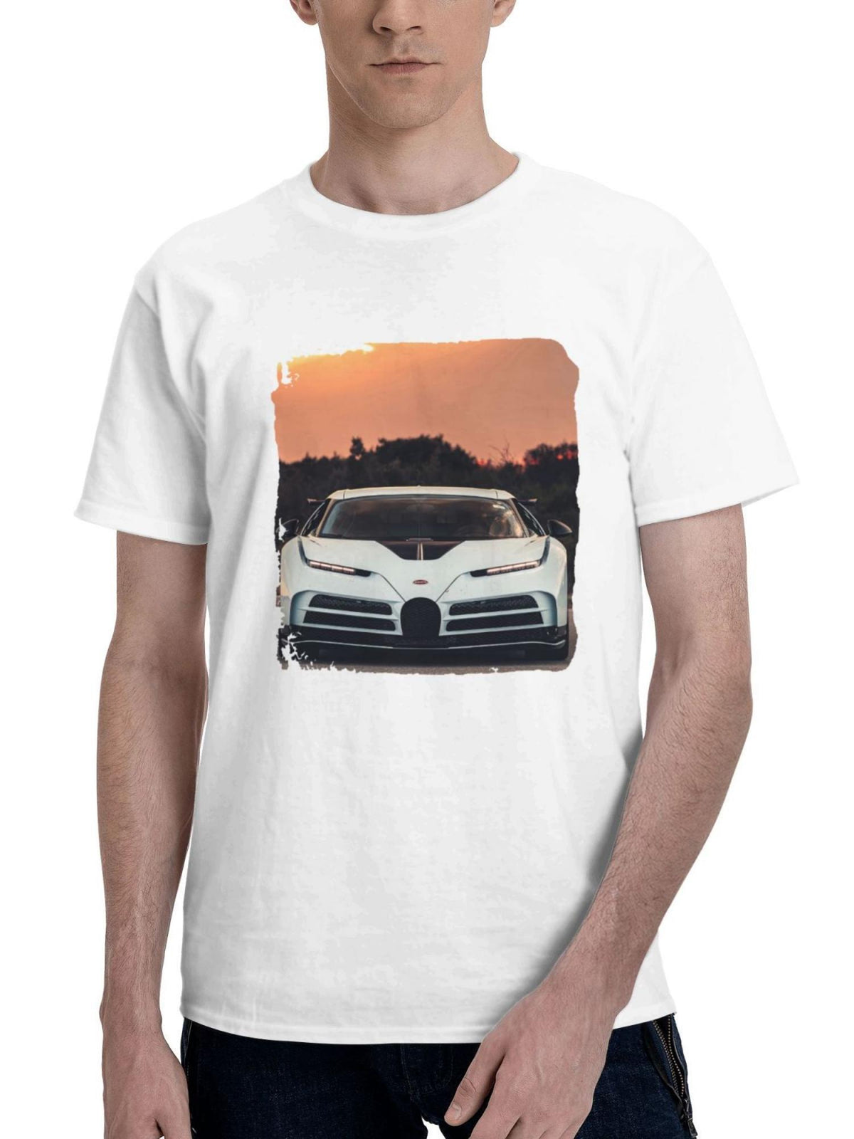 Bugatti Centodieci 2022 180G 100% Cotton Printed Round Neck Short-Sleeve T-Shirt, Gifts for Men Dad Husband Grandpa, S-XXXL, White