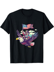 Fourth Of July Bald Eagle Abraham Lincoln 4th Of July USA T-Shirt 180G 100% Cotton Printed Round Neck Short-Sleeve T-Shirt, Gifts for Men Dad Husband Grandpa, S-XXXL, Black