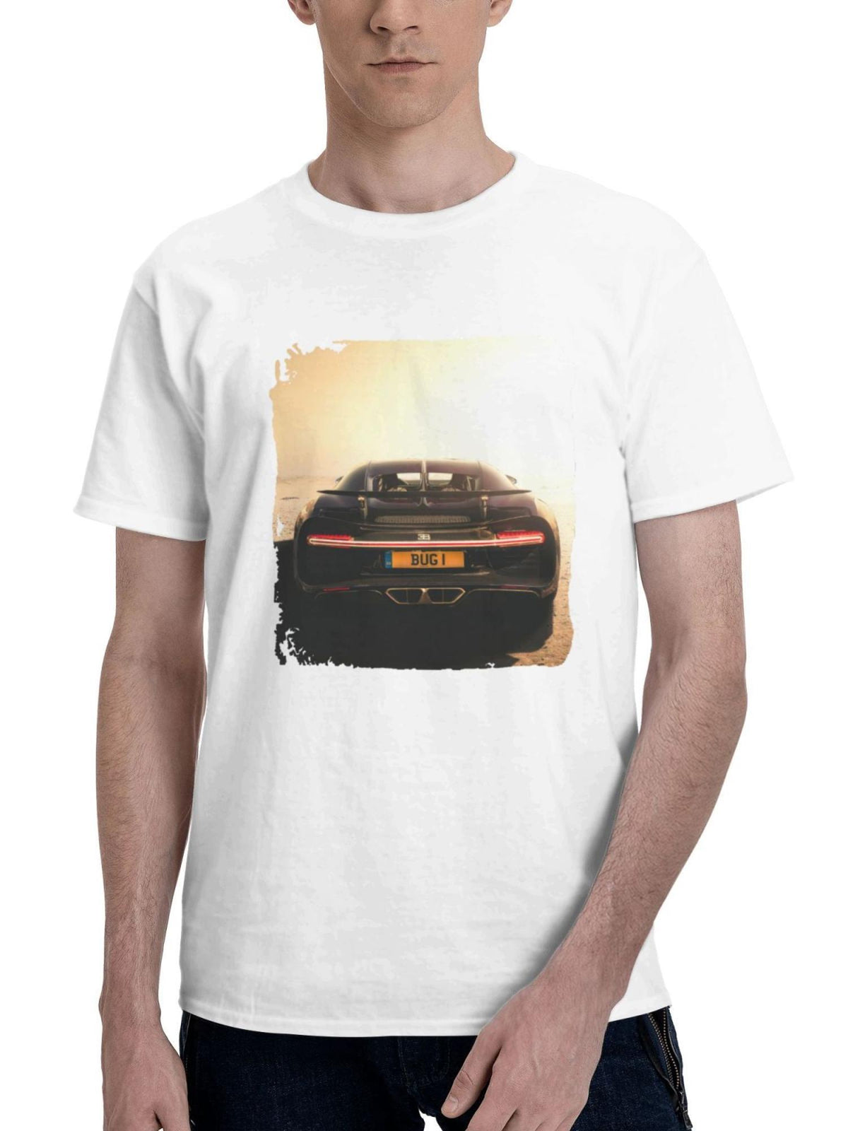 Bugatti Chiron Rear 2023 180G 100% Cotton Printed Round Neck Short-Sleeve T-Shirt, Gifts for Men Dad Husband Grandpa, S-XXXL, White