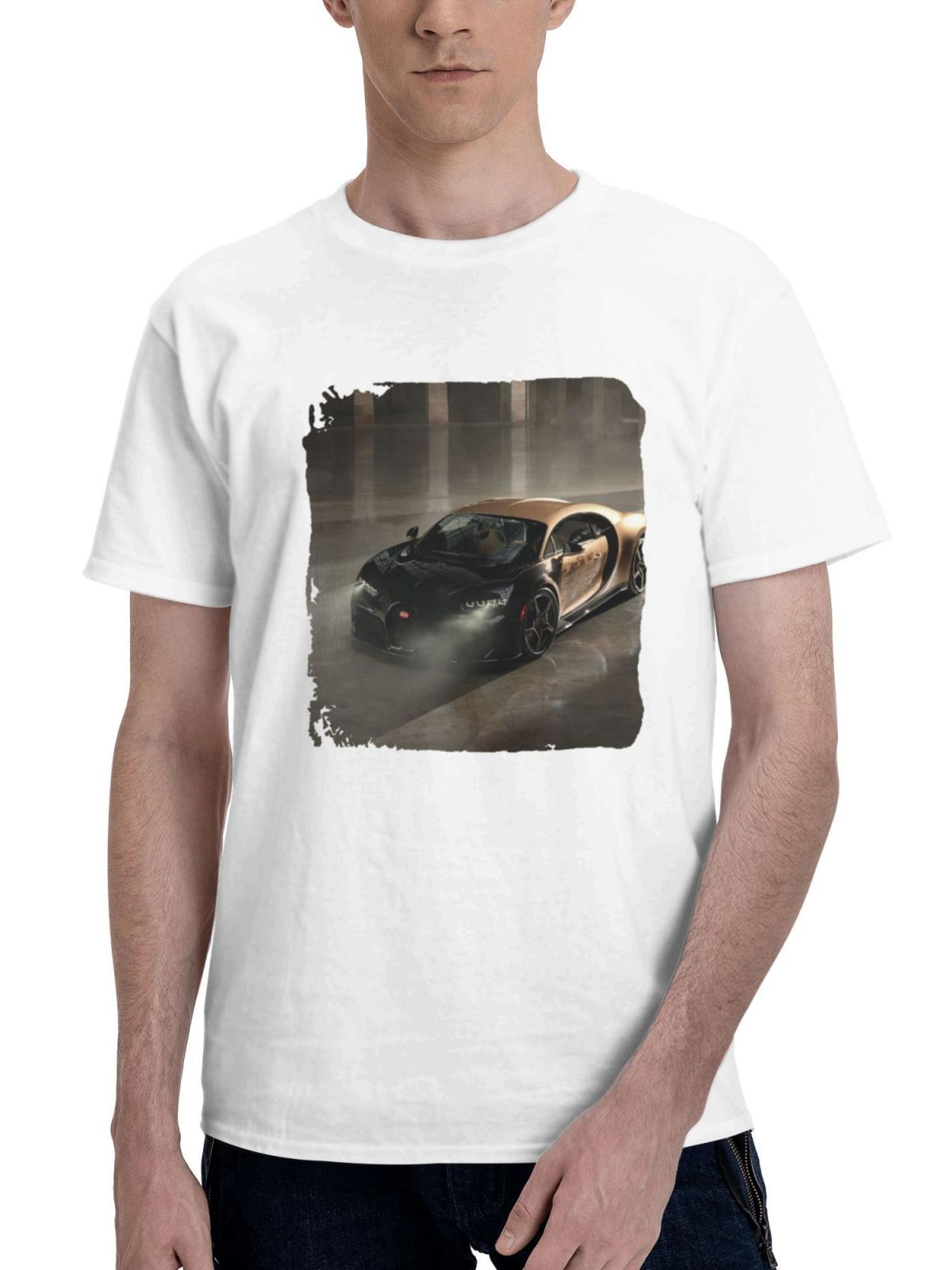 Bugatti Golden 180G 100% Cotton Printed Round Neck Short-Sleeve T-Shirt, Gifts for Men Dad Husband Grandpa, S-XXXL, White